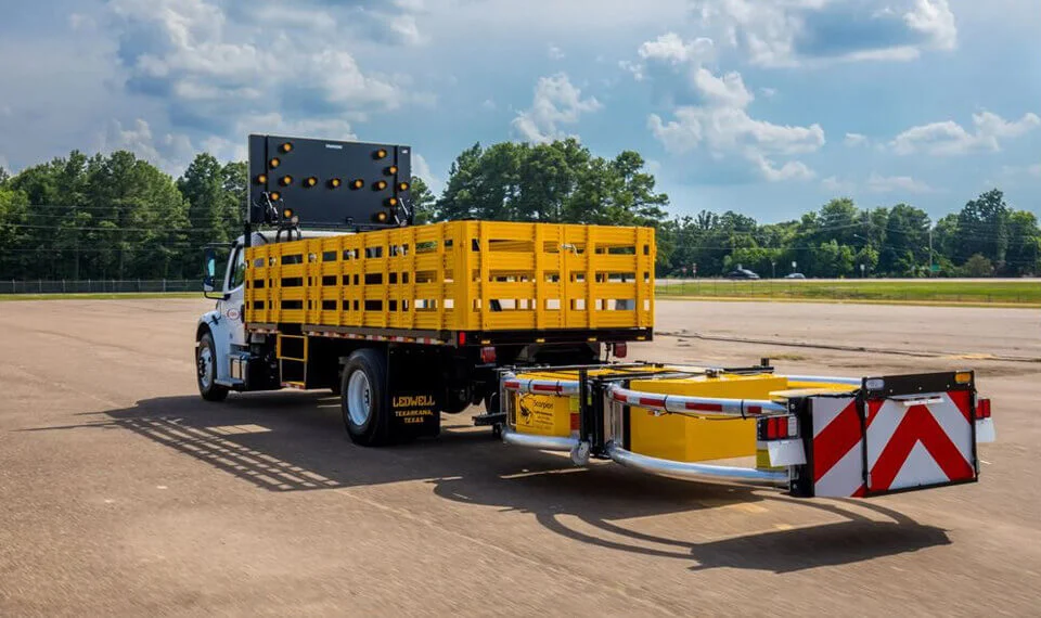 A photo of a crash truck in a parking lot.