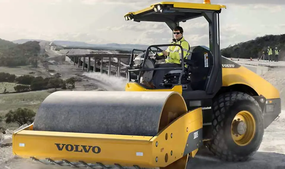 A photo of a soil roller at a job site.