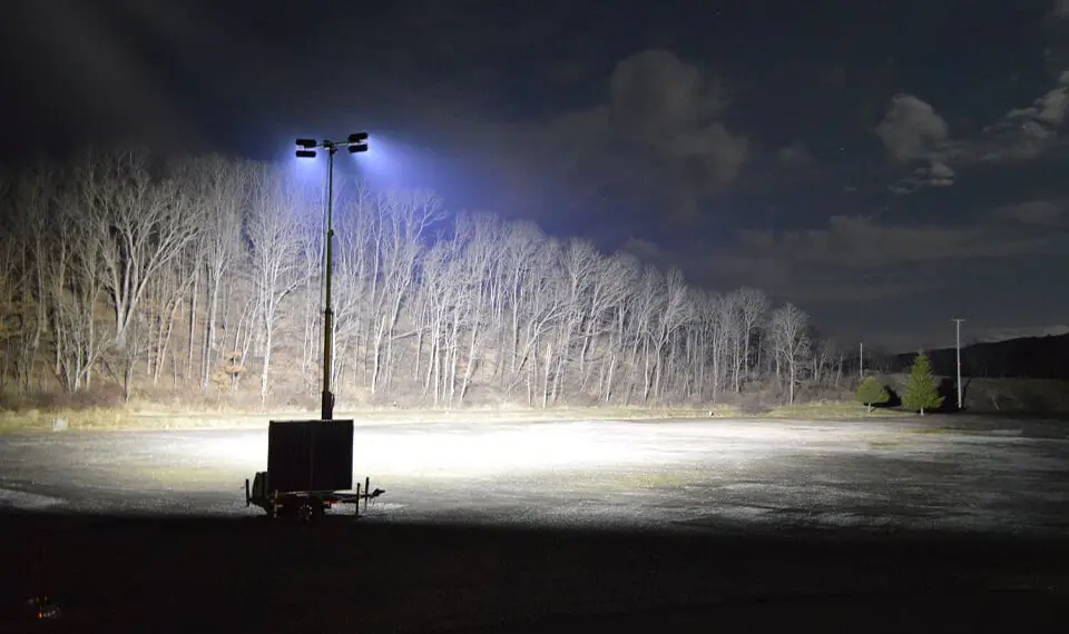 A light tower activated at night.